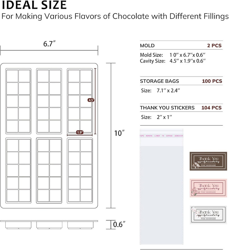 Chocolate Bar Molds Deep 2 Pack, Thick Silicone Chocolate Molds for Filling Duba gallery