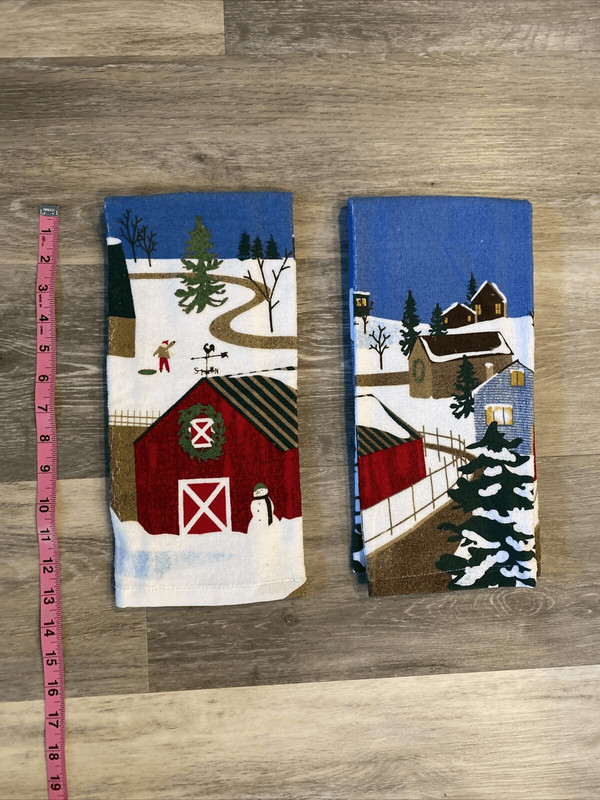 Lot of 2 Christmas Hand Towels House Barn Snow Holiday Kitchen Decor Snowman gallery