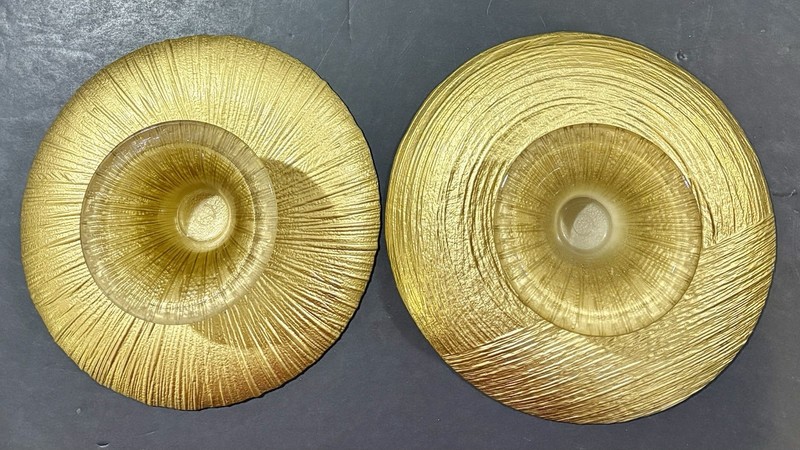 AKCAM HANDMADE GLASS CAKE PEDESTAL PLATES~GOLD/TURQUOISE~TURKEY~SET OF 2 gallery