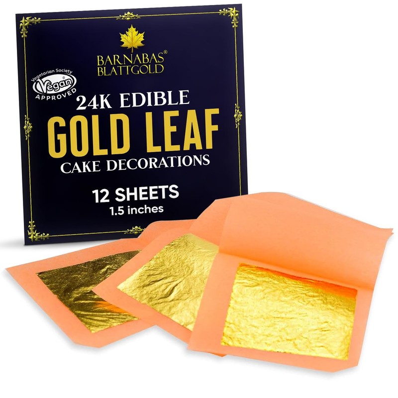 Barnabas Edible Gold Leaf 24K – Cake Decorations, Loose Gold Leaf Sheets for Cup