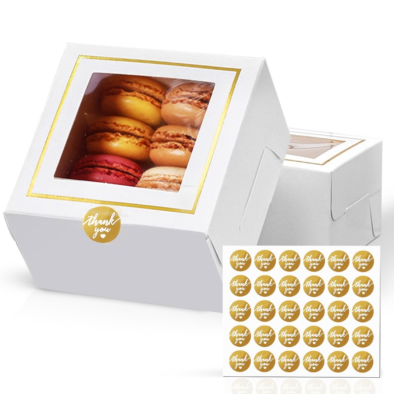 30 PCS 4x4x2.5 Inch White Bakery Cookie Box With Window For Dessert Treat