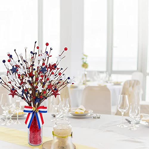 4 Pack Patriotic Artificial Berry Stem Picks Patriotic White Blue Red Stars gallery