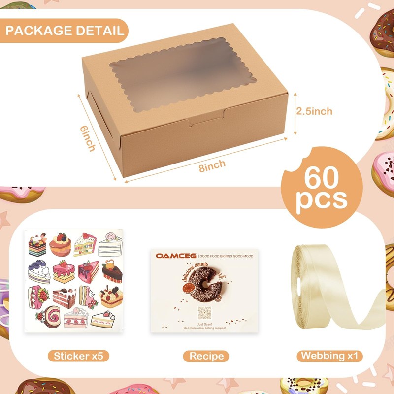60 Pack Cookie Boxes With Window 8x6x2.5 Inch Bakery Treat Christmas Brown gallery