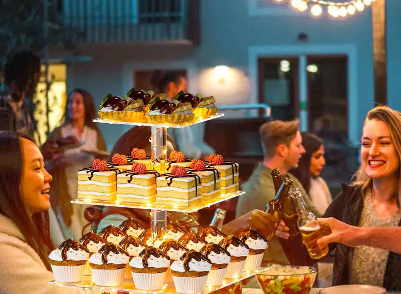 3 Tier Cupcake Stand Acrylic Tower Display with LED Light Premium Holder Dessert gallery