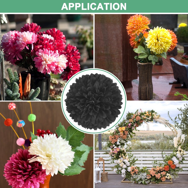12-Pack Artificial Flower Heads, Black Fake Chrysanthemum Floral for DIY gallery