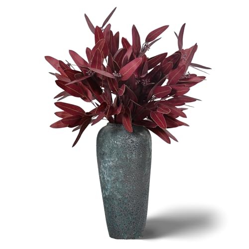 Artificial Eucalyptus Stems Fall Decorations, Burgundy Faux Greenery for Red gallery
