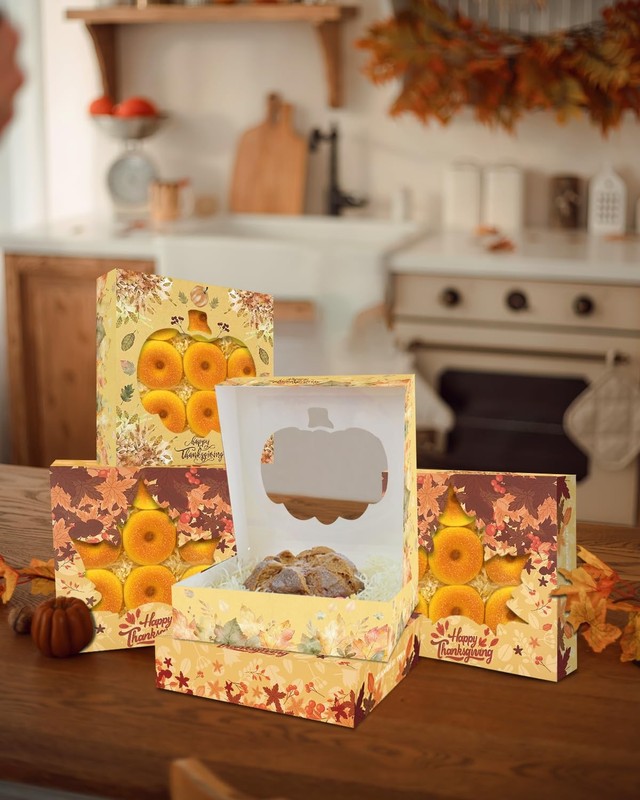 12 Pack Thanksgiving Pie Boxes With Window 10x10x2.5 Inch Cookie Donut Bakery gallery