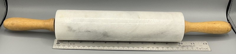 Vintage Gray White Marble Rolling Pin 18" overall Wood Handles 10” Roller Length gallery