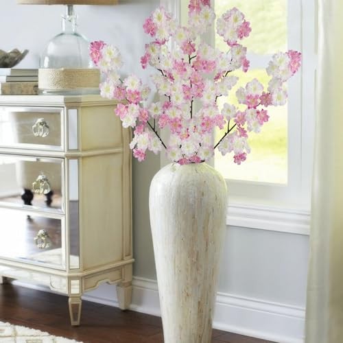 2 Pcs Artificial Cherry Blossom Flowers Branches Faux Cherry Blossom Long Pink gallery