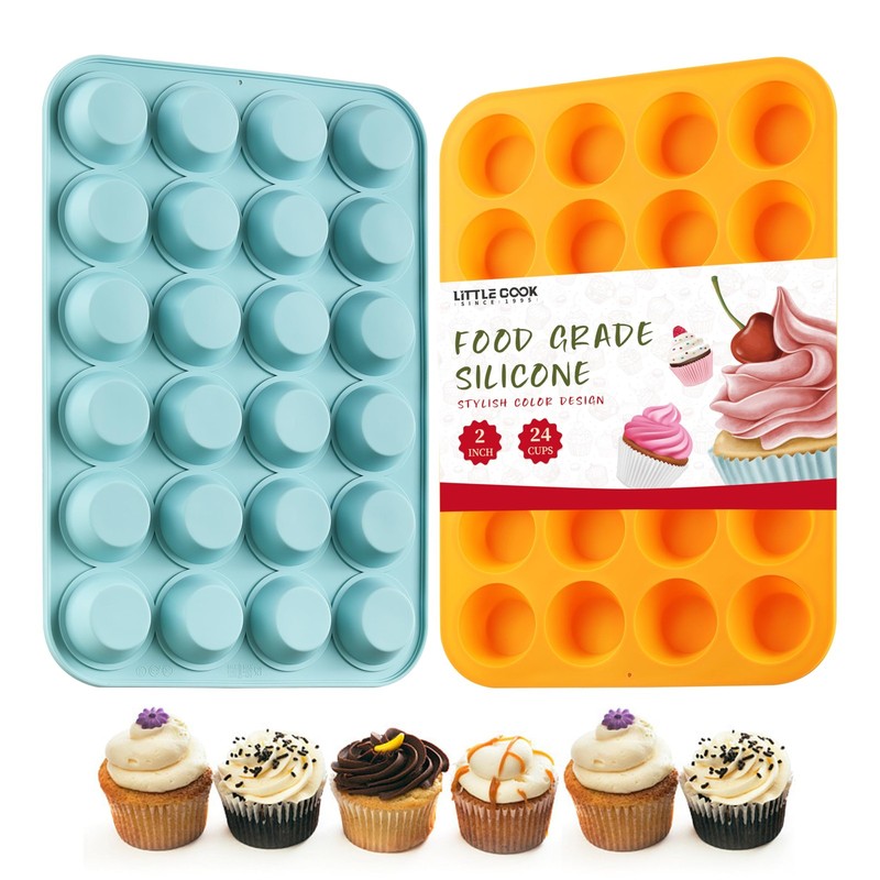 2PCS Silicone Mini Muffin & Cupcake Pan Set, 14*9.6, Orange + Peacock Blue