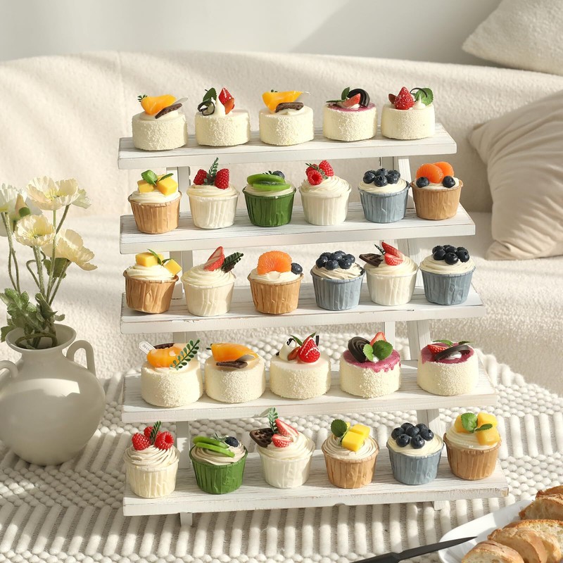 5 Tier Wooden Rustic Cupcake Stand For 30 Cupcakes Stepped Wood Display Stand Fo gallery