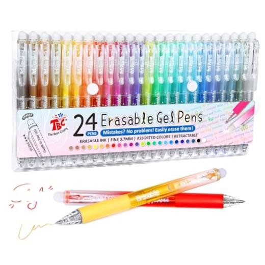 24 Pcs Erasable Pens with Eraser,Retractable Colored Gel Pens Erasable | 0.7
