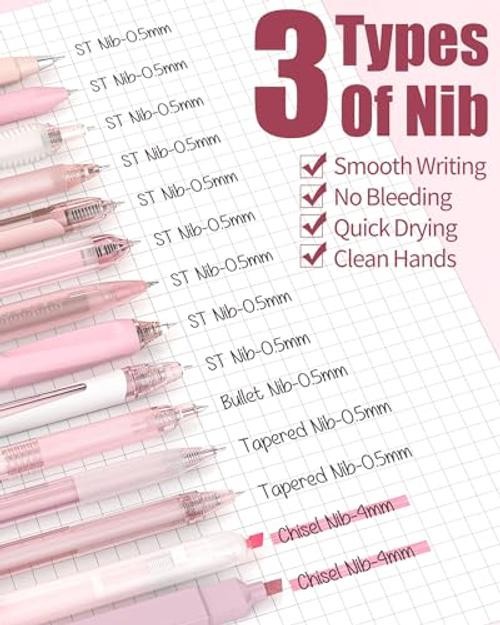 Writing Ink Pens with Black & Ink & 2 Pack Highlighter - Cute Retractable Pink gallery
