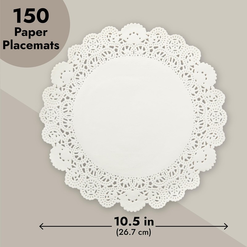 Juvale Paper Doilies - 150 Pack Round Lace for Tables Assorted, White gallery