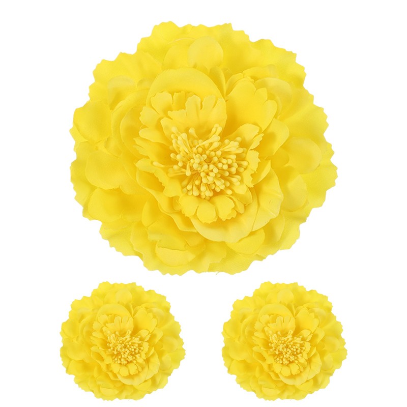 3Pcs Peony Flowers Hair Clip 4.7″ Artificial Fabric Flower Yellow