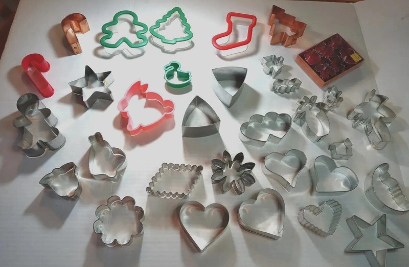 Mixed Lot 37 Cookie Cutters Copper Stainless Plastic Christmas Halloween Hearts