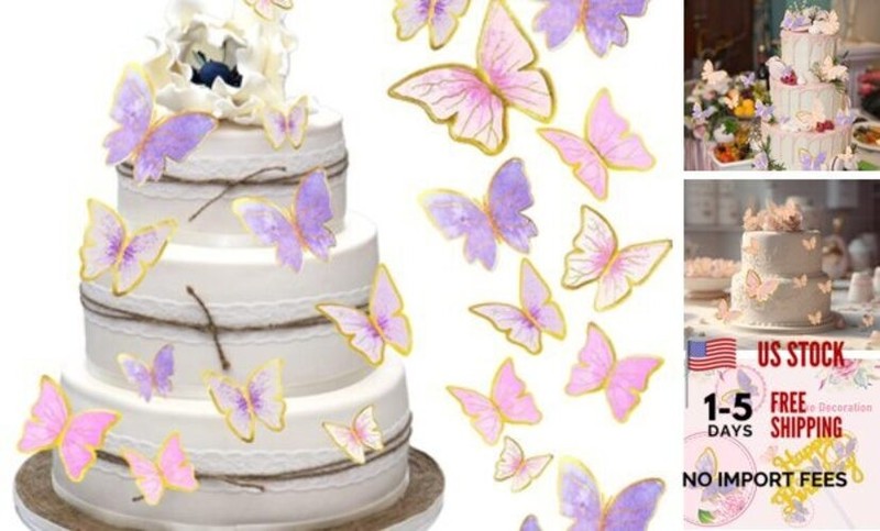 60Pcs Butterfly Cupcake Topper Gold, Lively 3D Pink Purple 9 x 15 cm