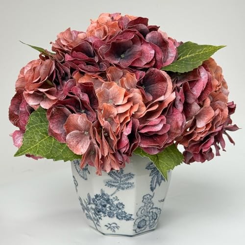 3 Pcs Hydrangea Artificial Flower 21'' Real Touch Big Bloom Rust Red gallery