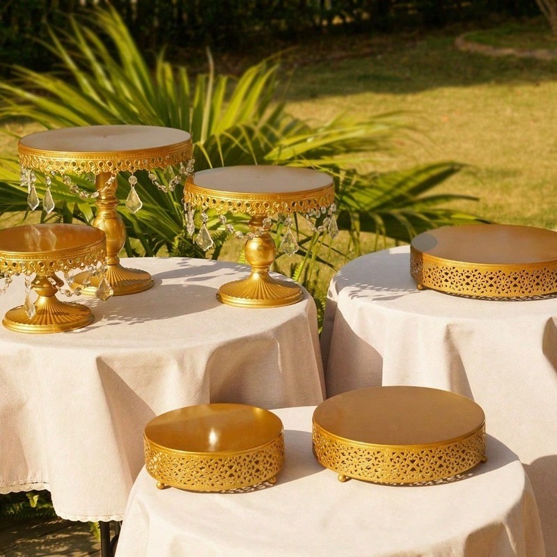 6-Piece Gold Cake Stand Set with Crystal Pendants for Weddings Birthdays Baby