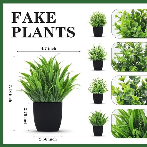 4 Pack Fake Plants Small Artificial Mini Faux Plants Indoor Bathroom Black gallery