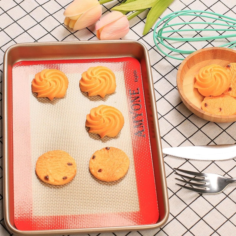 AMYONE Silicone Baking Mat for 1/8 Sheet Pan, Eighth 2 pack-Eighth, Orange gallery
