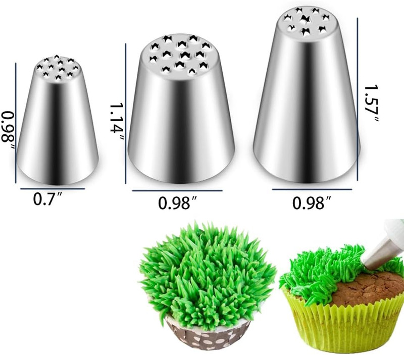 3 Pack Stainless Steel Seamless Piping Icing Tips 29 233 234, Large Grass Piping gallery