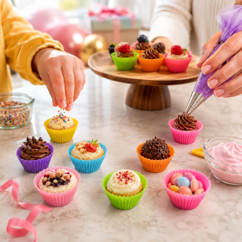 24 PCS 2 Inch Mini Muffin Pan Reusable Silicone Cupcake Mold Baking Cup gallery