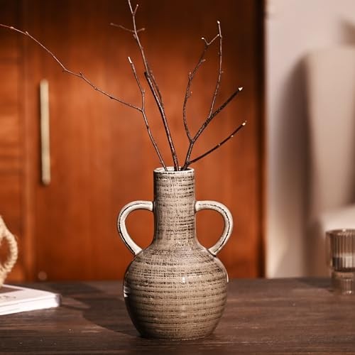 Ceramic Vase for Home Decor, 8.1'' Rustic Grey Vases for Flowers, Gray gallery
