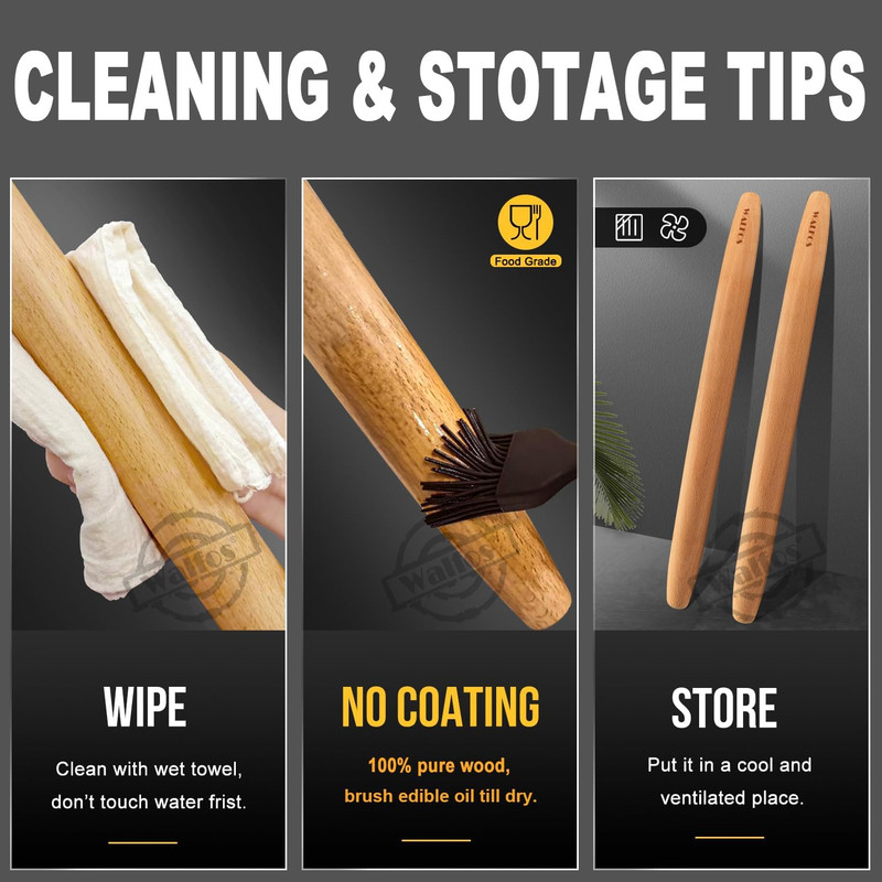 French Rolling Pin and Silicone Baking Mat Set, Non-Stick Beech Wood Rolling Pin gallery