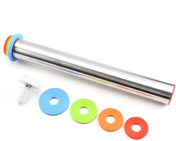 Rolling Pin and Silicone Baking Pastry Mat Set, Stainless Steel Dough Black gallery