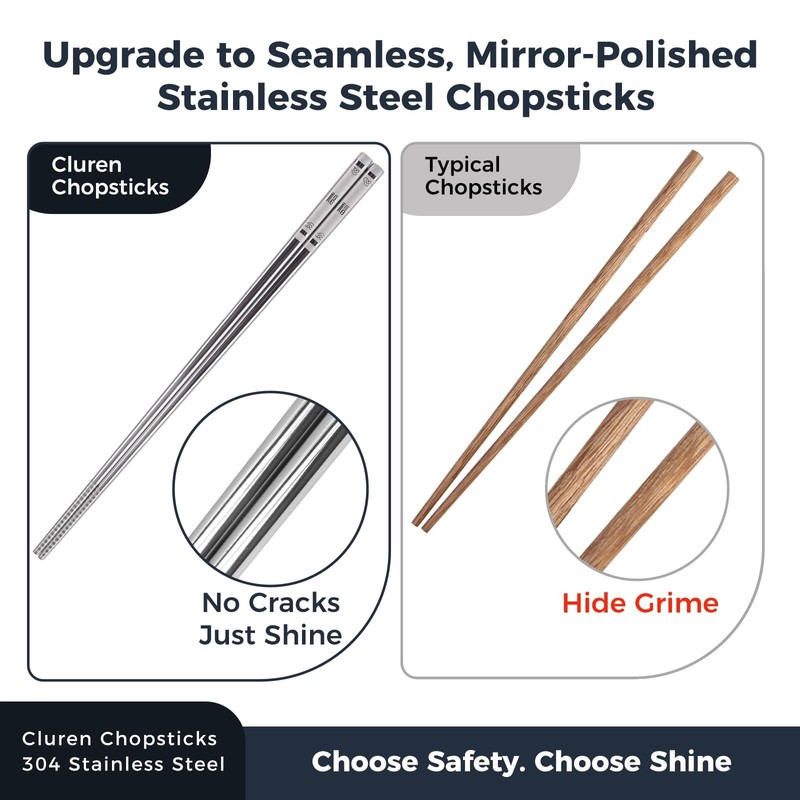 Premium 304 Stainless Steel Chopsticks Set (5 pair) - Reusable Metal Chopstic... gallery