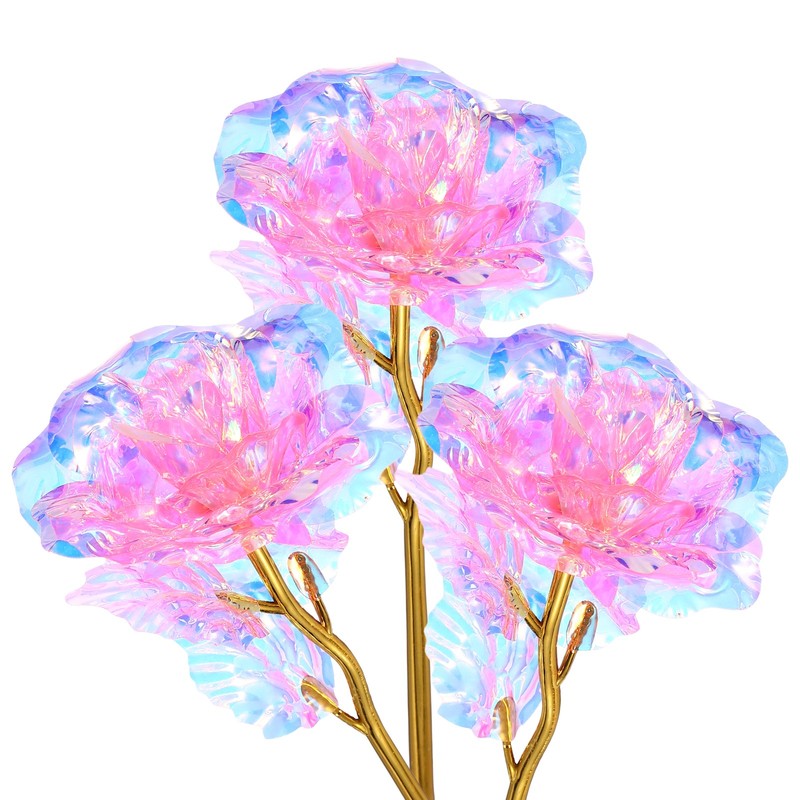 20 Pcs 24K Colorful Gold Rose, Artificial Roses Flowers, Pink