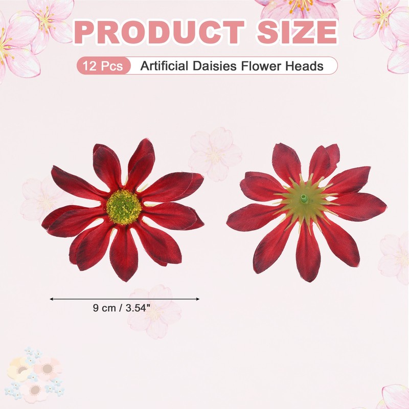 12 Pcs Artificial Daisies Flower Heads, Fake Chrysanthemum Heads, Red gallery