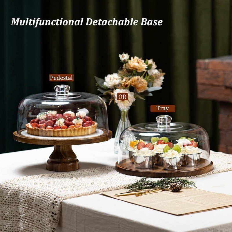 Cake Stand with Domed Cover, Wooden Cake Display with Acrylic Domes gallery