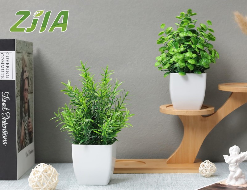 ZJIA 2 Pack Fake Plants Small Artificial 9.84 x 5.91 x 3.15 inches, Green gallery
