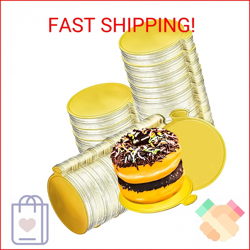 MotBach 200 Pcs Round Golden Cardboard, 3.5 Inch Round Mini Cake Boards, Mousse