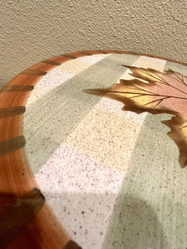 World Bazaars Inc. Handpainted Maple leaf Ceramic Pedestal Cake Dish 11” gallery