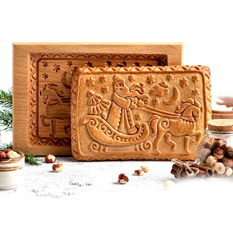 Christmas Easter Wooden Gingerbread Cookie Mold Carved Shortbread DIY Cookie