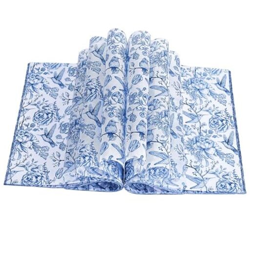 150Pcs Blue Floral Wax Paper for Food Chinoiserie Blue White Flower Decorative