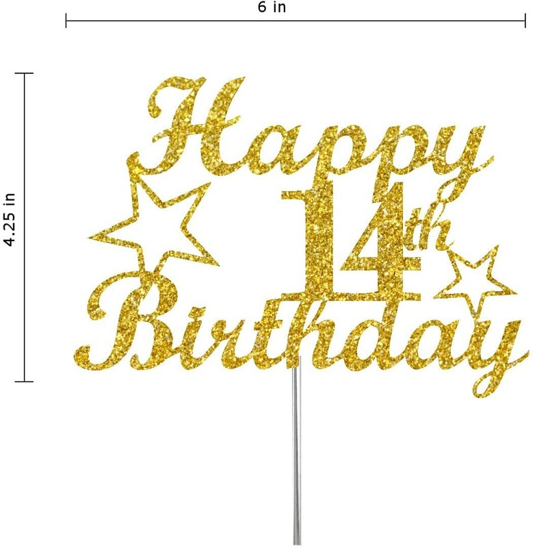 14th Birthday Cake Topper Gold Glitter,14th Party Decoration Ideas
