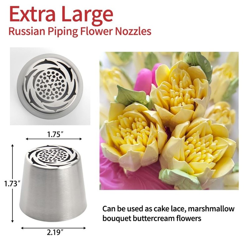 Extra Large Russian Piping Tips - Stainless Steel Flower Nozzles Set for Cake De gallery