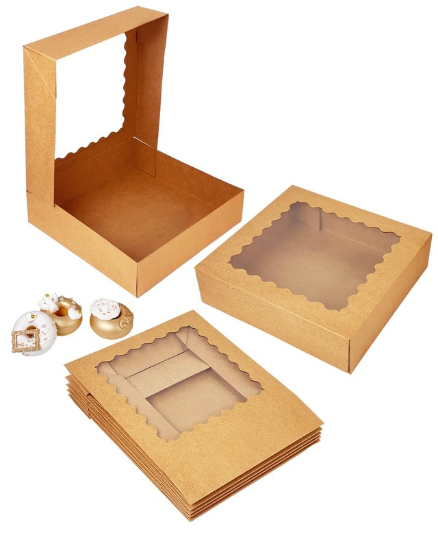 36 PCS 9x9x2.5 Inch Brown Pie Macaron Cookie Boxes With Window Auto-Pop gallery