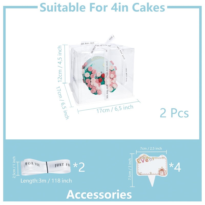 2 PCS 6.5 Inch Square Cake Boxes 20ft Satin Ribbon Plastic Containers BPAFree gallery
