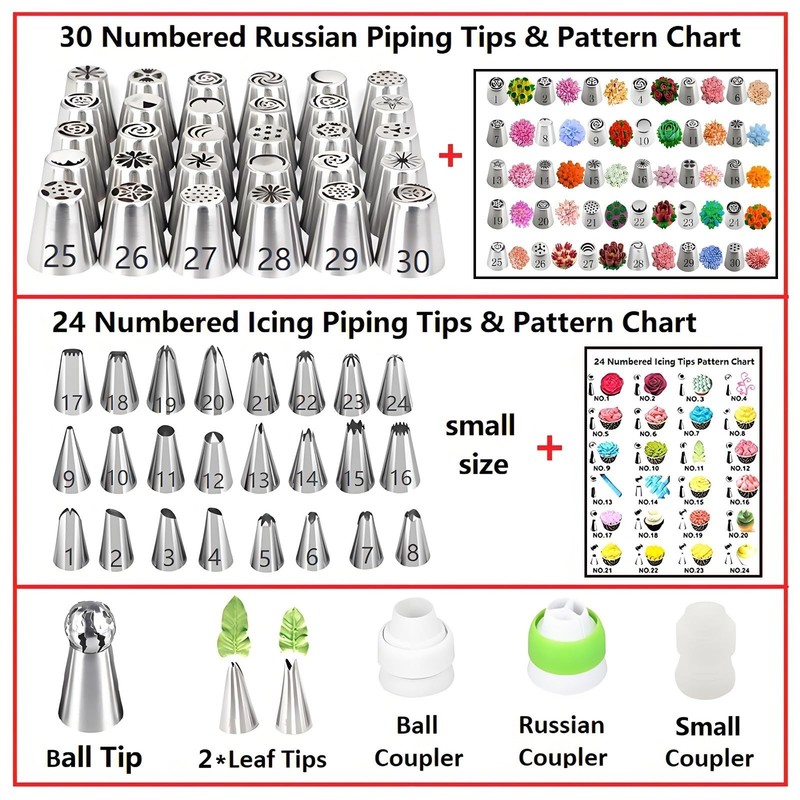 Anslyqa Russian Piping Tips Set 166 Pcs 30 Numbered Russian Tips 24 Numbered gallery