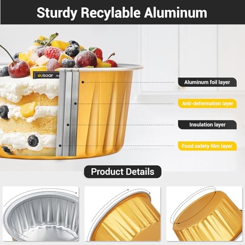 Disposable Ramekins 5oz Mini Aluminium Foil Baking Cups with Lids 50pcs Gold gallery