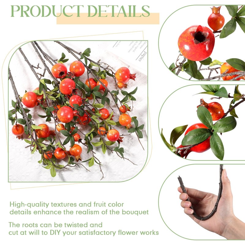 Thiccywoov 10 Pcs 31.5 Artificial Pomegranate Branches Tall Faux Pomegranate gallery