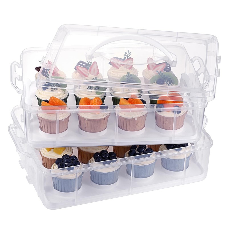 2 Tier Clear Plastic Cupcake Holder with Lid & Handles, Portable Cupcake Carr... gallery