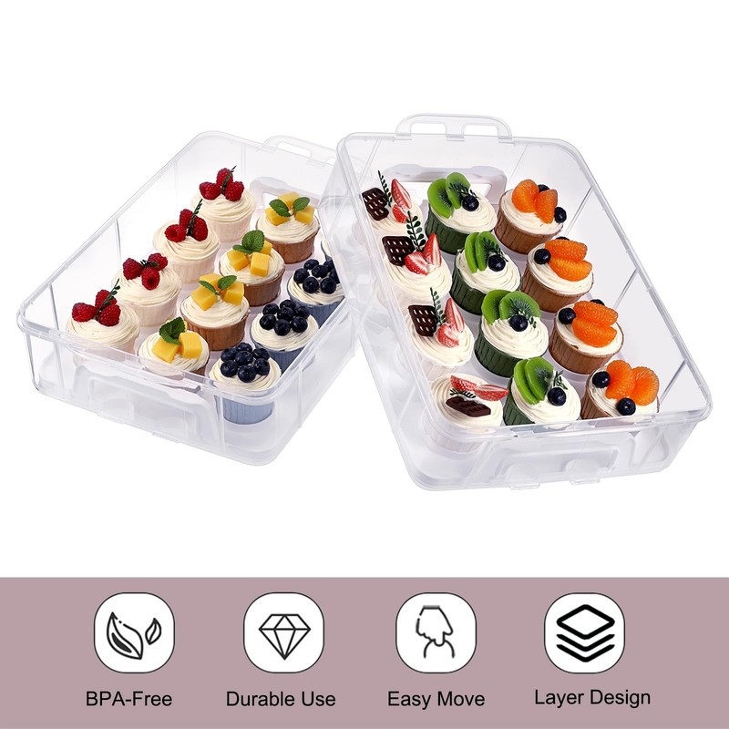 2 Tier Clear Plastic Cupcake Holder with Lid & Handles, Portable Cupcake Carr... gallery
