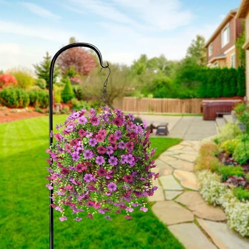 Artificial Hanging Flowers for Outdoors Spring Decoration, Light Purple Red gallery