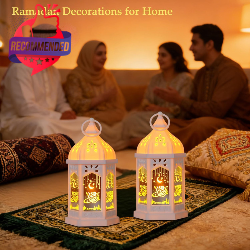 Ramadan Lantern Lights Battery Powered White Eid Decorations 2 Pack Set for Home gallery